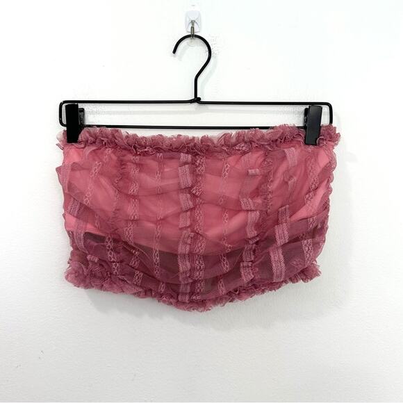 Revolve x NBD Ahlani Top Blush Pink Ruffle Lace Cropped Sleeveless size XS - Picture 2 of 7